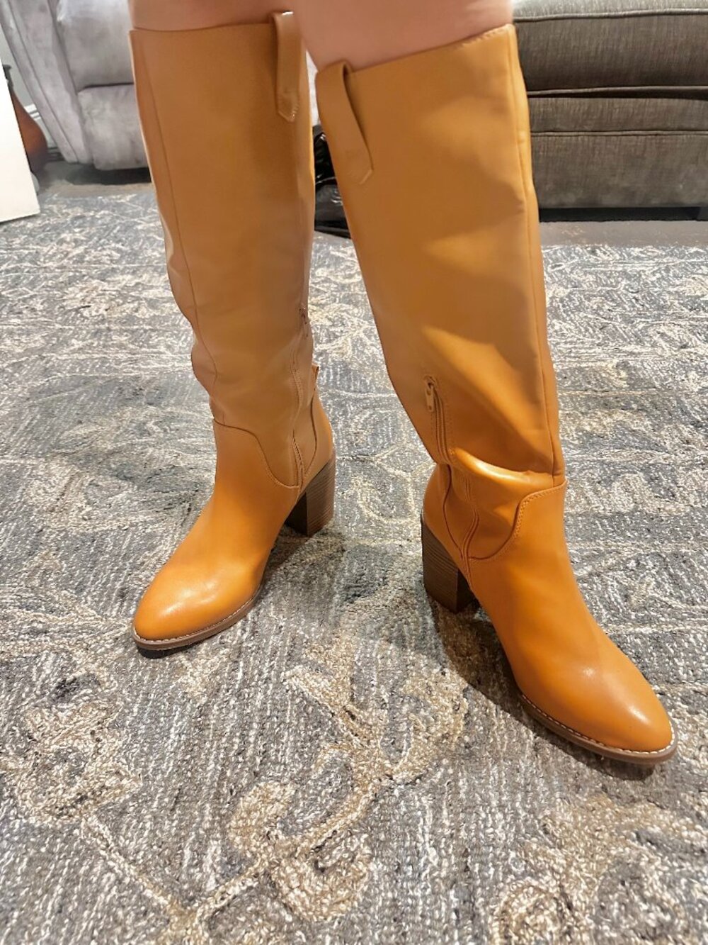Women’s Size 11 Cognac Knee High Boots Block Heel Faux Leather